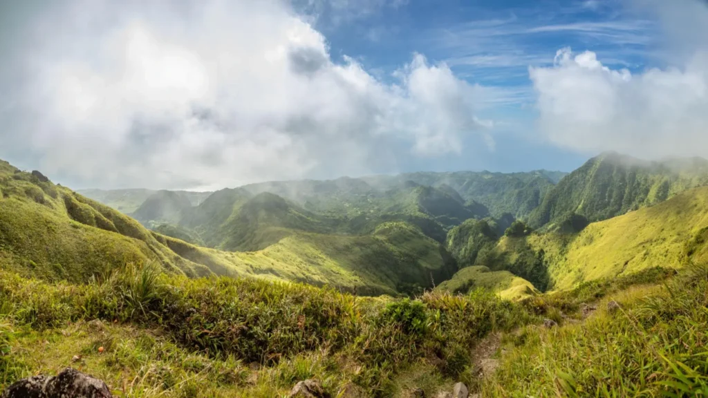 Mount-Pelee-green-volcano-hillside-panorama-Martinique-French-overseas-department